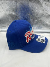 Load image into Gallery viewer, New York Rangers NHL '47 Blue Charlton Hitch Adjustable Snapback Hat displayed with an embroidered Rangers logo, showcasing its durable blue fabric and adjustable fit for fans.