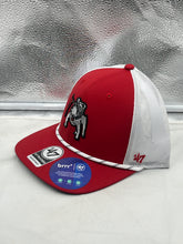 Load image into Gallery viewer, Close-up view of the Georgia Bulldogs NCAA '47 Throwback Red Rope Trucker Adjustable Snapback Hat, highlighting the breathable mesh back and adjustable snapback closure.