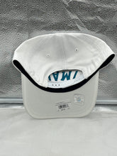 Load image into Gallery viewer, Close-up view of the Miami Dolphins NFL '47 Brand White Reversed Script Hitch Snapback Adjustable Hat showcasing the white fabric and stylish Dolphins logos.