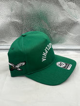 Load image into Gallery viewer, Rear view of the Philadelphia Eagles NFL '47 Green Reversed Script Hitch Snapback Adjustable Hat demonstrating the adjustable snapback feature.