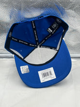 Load image into Gallery viewer, Close-up of the Los Angeles Rams NFL '47 Blue Script Hitch Snapback Adjustable Hat illustrating its high-quality fabric and modern design, ideal for game day.