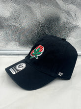 Load image into Gallery viewer, Close-up view of the Ohio State Buckeyes NCAA '47 Brand Throwback Black Adjustable Strapback Hat highlighting the adjustable strapback and durable material.