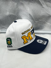 Load image into Gallery viewer, Lifestyle shot of a person wearing the Michigan Wolverines NCAA '47 Brand Champs White Hitch Adjustable Snapback Hat at a game.