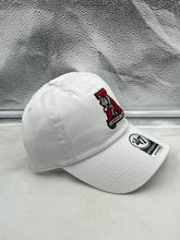 Load image into Gallery viewer, Alabama Crimson Tide NCAA '47 Brand Throwback White Clean Up Adjustable Hat on a person, perfect for showing team spirit.