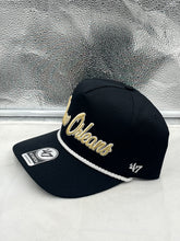 Load image into Gallery viewer, Side view of New Orleans Saints NFL '47 Black Rope Hitch Snapback Adjustable Hat highlighting the adjustable snapback closure for a comfortable fit.