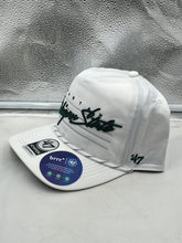 Load image into Gallery viewer, Michigan State Spartans NCAA '47 Brand White Hitch Rope Adjustable Snapback Hat displayed on a wooden surface with a blurred background.