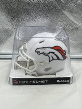 Load image into Gallery viewer, Close-up of Denver Broncos NFL Riddell Speed White Alternate Replica Mini Helmet highlighting authentic details and craftsmanship.