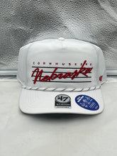 Load image into Gallery viewer, Nebraska Cornhuskers NCAA '47 Brand White Hitch Rope Adjustable Snapback Hat featuring a crisp white design, showcasing the iconic team logo, perfect for game day or casual outings.