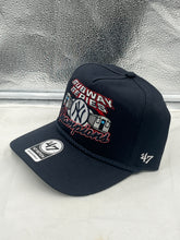 Load image into Gallery viewer, Close-up view of the New York Yankees 2000 World Series MLB '47 Brand Navy Hitch Adjustable Hat highlighting the quality stitching and classic navy color.