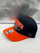 Load image into Gallery viewer, Close-up view of the Auburn Tigers NCAA '47 Brand Blue TT Hitch Script Adjustable Snapback Hat highlighting the adjustable snapback closure and detailed stitching.