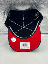 Load image into Gallery viewer, Model wearing the Atlanta Braves MLB '47 Brand Navy Script Hitch Adjustable Snapback Hat, perfect for game days and casual outings.
