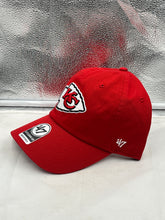 Load image into Gallery viewer, Close-up view of the Kansas City Chiefs NFL '47 Brand Red Clean Up Adjustable Strapback Hat, highlighting the adjustable strap and quality fabric.