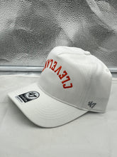 Load image into Gallery viewer, Cleveland Browns NFL '47 White Reversed Script Hitch Snapback Adjustable Hat showcasing stylish design and team pride.