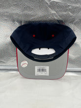 Load image into Gallery viewer, Atlanta Braves MLB '47 Brand Blue Two Tone Hitch Adjustable Snapback Hat worn at a baseball game, illustrating the stylish design and comfort of this Atlanta Braves hat.