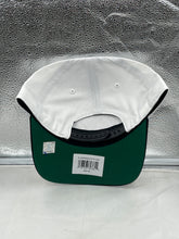 Load image into Gallery viewer, Close-up of the Miami Heat NBA '47 Brand White Two Tone Script Hitch Adjustable Snapback Hat logo displaying the team script in vibrant detail.