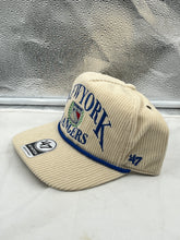 Load image into Gallery viewer, Side view of the New York Rangers NHL '47 Brand Natural Rope Hitch Adjustable Snapback Hat showcasing the natural rope detail.
