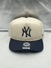 Load image into Gallery viewer, New York Yankees MLB '47 Brand Natural TT Hitch Adjustable Snapback Hat displayed in natural color, showcasing the iconic Yankees logo.