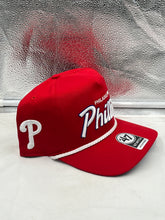 Load image into Gallery viewer, Close-up view of the Philadelphia Phillies MLB '47 Brand Red Script Hitch Adjustable Snapback Hat highlighting the adjustable snapback feature for a customized fit.