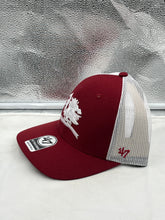 Load image into Gallery viewer, Side view of the South Carolina Gamecocks NCAA '47 Brand Red Trucker Mesh Adjustable Snapback Hat highlighting the trucker mesh design.