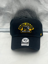 Load image into Gallery viewer, Boston Bruins NHL '47 Brand Black Clean Up Strapback Adjustable Hat - stylish and comfortable Boston Bruins hat for fans.