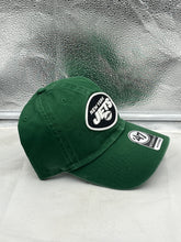 Load image into Gallery viewer, New York Jets NFL '47 Brand Green Clean Up Strapback Adjustable Hat displayed with prominent logo, perfect for game day.