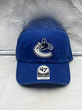 Load image into Gallery viewer, Vancouver Canucks NHL '47 Brand Blue Clean Up Adjustable Strapback Hat showcasing team spirit with a durable design, perfect for game days or casual outings.
