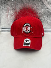 Load image into Gallery viewer, Ohio State Buckeyes NCAA '47 Brand Red Clean Up Adjustable Hat displayed on a white background, showcasing its vibrant red color and iconic Buckeyes logo.