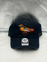 Load image into Gallery viewer, Baltimore Orioles MLB '47 Brand Throwback Black Clean Up Adjustable Hat showcasing vintage design and adjustable fit for optimal comfort.