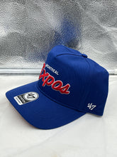 Load image into Gallery viewer, Montreal Expos MLB '47 Brand Throwback Blue Script Hitch Adjustable Snapback Hat - Casey's Sports Store