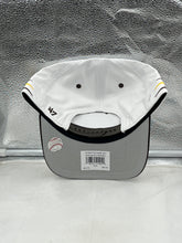 Load image into Gallery viewer, Close-up view of the San Diego Padres MLB '47 Brand White Diamond Hitch Adjustable Snapback Hat featuring team logo.