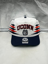 Load image into Gallery viewer, UConn Huskies NCAA '47 Brand White Diamond Hitch Snapback Adjustable Hat showcasing a stylish design ideal for fans and alumni.