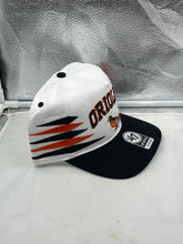 Load image into Gallery viewer, Baltimore Orioles MLB '47 Brand White Diamond Hitch Adjustable Snapback Hat - detailed view of fabric texture and stitching.