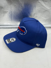 Load image into Gallery viewer, Side view of the Buffalo Bills NFL '47 Brand Blue Hitch Snapback Adjustable Hat illustrating the adjustable snapback closure for a perfect fit, perfect for all-day wear.