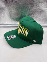 Load image into Gallery viewer, Close-up view of the Oregon Ducks NCAA '47 Brand Green Hitch City Line Adjustable Snapback Hat showcasing the iconic Ducks logo, ideal accessory for loyal fans of this Oregon Ducks hat.