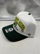 Load image into Gallery viewer, Close-up view of the Oregon Ducks NCAA '47 Throwback White Rose Bowl Hitch Adjustable Snapback Hat, perfect Oregon Ducks hat for game day.