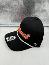 Load image into Gallery viewer, Side view of the Cincinnati Bengals NFL '47 Brand Black Script Rope Hitch Snapback Adjustable Hat, a must-have Cincinnati Bengals hat for supporters.