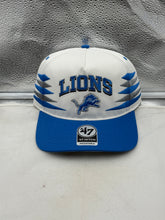 Load image into Gallery viewer, Detroit Lions NFL '47 Brand White TT Diamond Hitch Snapback Adjustable Hat showcasing vibrant team colors and a stylish design, perfect for fans.
