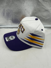 Load image into Gallery viewer, Side view of LSU Tigers NCAA '47 Brand White TT Diamond Hitch Snapback Adjustable Hat highlighting the diamond hitch stitch pattern.