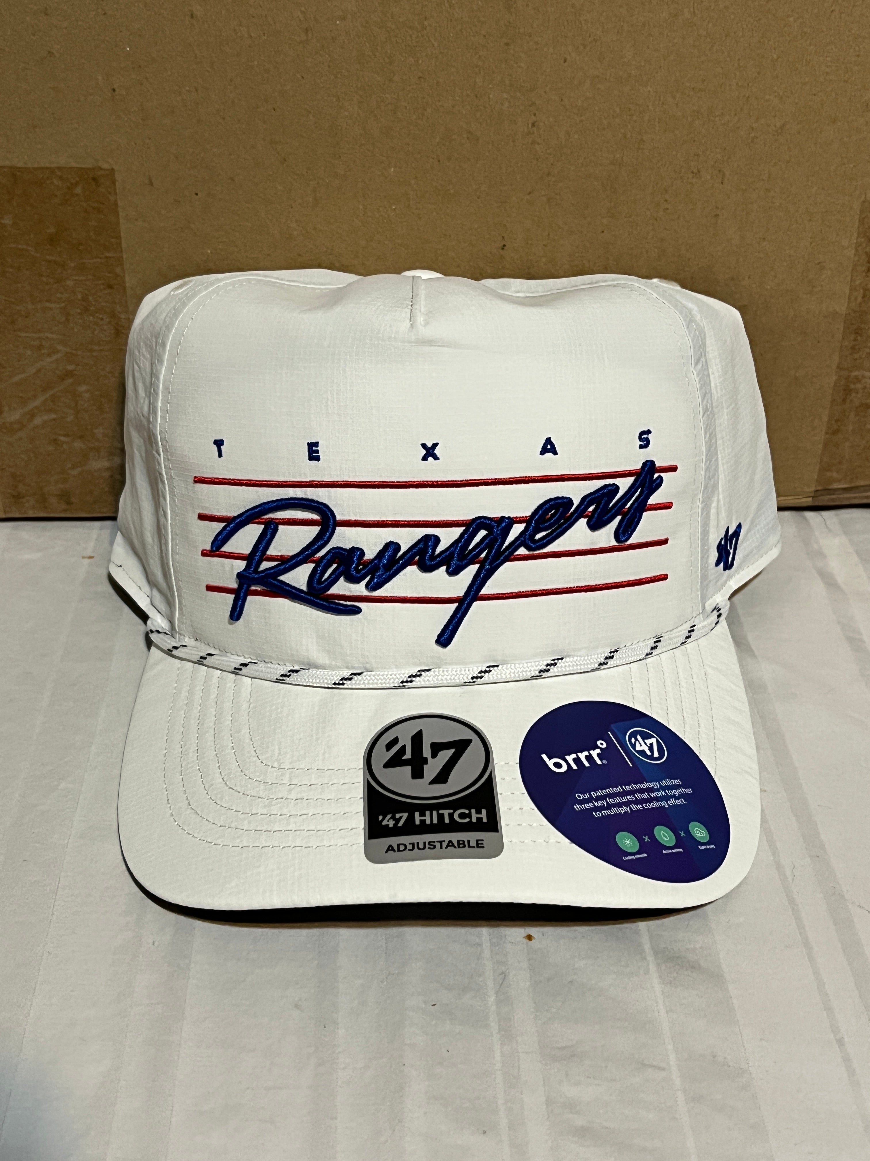 Texas Rangers MLB '47 Brand White Script Hitch Rope Adjustable Snapback Hat  | Casey's Sports Store