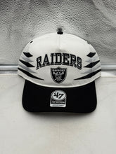 Load image into Gallery viewer, Las Vegas Raiders NFL '47 Brand White TT Diamond Hitch Snapback Adjustable Hat displayed on a mannequin to showcase its stylish design and Raiders logo.
