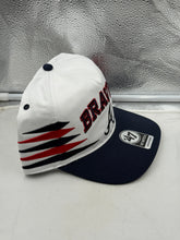 Load image into Gallery viewer, Close-up detail of the Atlanta Braves MLB '47 Brand White TT Diamond Hitch Adjustable Snapback Hat logo, highlighting the iconic Atlanta Braves branding for dedicated fans.