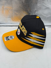 Load image into Gallery viewer, Close-up view of the Pittsburgh Steelers NFL '47 Brand Black TT Diamond Hitch Snapback Adjustable Hat highlighting the snapback closure for an adjustable fit and durable fabric.