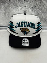 Load image into Gallery viewer, Jacksonville Jaguars NFL '47 Brand White Diamond Hitch Snapback Adjustable Hat showcasing the team's logo and diamond hitch pattern in vibrant colors.