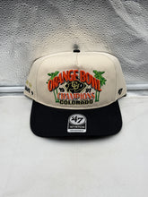 Load image into Gallery viewer, Colorado Buffaloes hat, adjustable snapback style, featuring the NCAA '47 Orange Bowl Natural TT Hitch design.