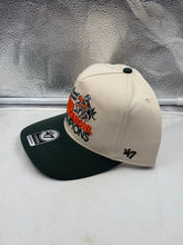 Load image into Gallery viewer, Close-up view of the Miami Hurricanes NCAA '47 Orange Bowl Natural TT Hitch Adjustable Snapback Hat, showcasing its vibrant colors and design - the perfect Miami Hurricanes hat.