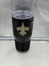 Load image into Gallery viewer, New Orleans Saints NFL 30oz Black Tumbler Cup Mug from Logo Brands featuring the iconic Saints logo and designed for optimal beverage insulation.