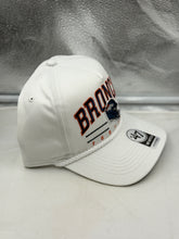 Load image into Gallery viewer, Side view of the Denver Broncos NFL '47 Brand White Roscoe Hitch Rope Snapback Adjustable Hat, emphasizing its retro design and lightweight fabric. A perfect Denver Broncos hat for sunny game days.