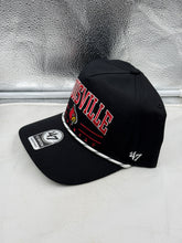 Load image into Gallery viewer, Close-up of the Louisville Cardinals hat showcasing the vibrant Cardinals logo on a black hitch rope snapback design.