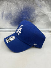 Load image into Gallery viewer, Close-up of the Los Angeles Dodgers MLB '47 Brand Blue Clean Up Adjustable Strapback Hat showcasing its breathable fabric and adjustable strap for perfect fit.