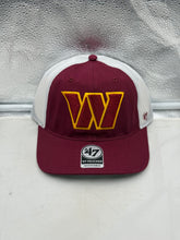 Load image into Gallery viewer, Washington Commanders NFL '47 Brand Red Trucker Mesh Strapback Adjustable Hat, showcasing vibrant red color and breathable mesh back, perfect for fans.